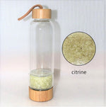 Bamboo Healing Crystal Glass Water Bottle (mixt chips) + FREE Gift [200g Citrine Crystals Chips]