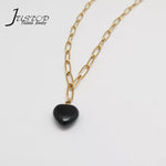 Black Agate Gold Plated Gem Heart Necklace & Earring Luxury Gift box Set 16"(variants yellow agate, rose quartz)