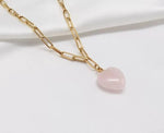 Rose Quartz Gold Plated Gem Heart Necklace & Earring Luxury Gift Set