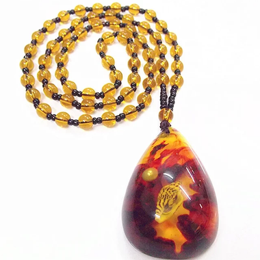 Yellow Brazilian Amber Plant Fossil Necklace Natural Stone Handmade Beaded Pendant Jewelry Gift