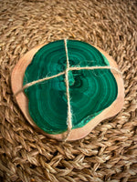 Malachite slice raw unique design perfect gift + FREE wood stand 230grams
