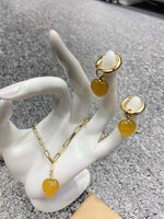 Yellow Agate Gold Plated Gem Heart Necklace & Earring Luxury Gift Set